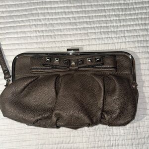 Jessica Simpson Brown Leather Wristlet with Metal Accents
